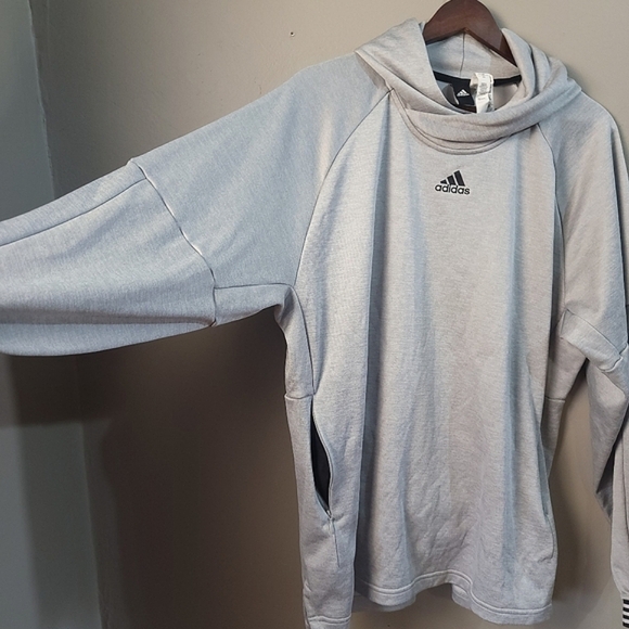 Adidas NWOT Gray Long Sleeve Hooded Pullover Sweatshirt with Zip Pockets - LARGE - Picture 7 of 9